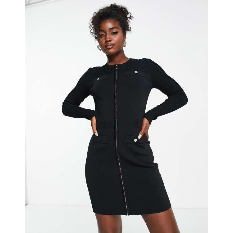 Morgan Robe moulante zipp e en maille Noir