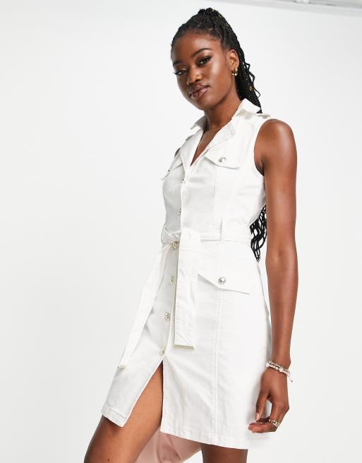 Morgan Robe patineuse sans manches style smoking avec ceinture Blanc ASOS