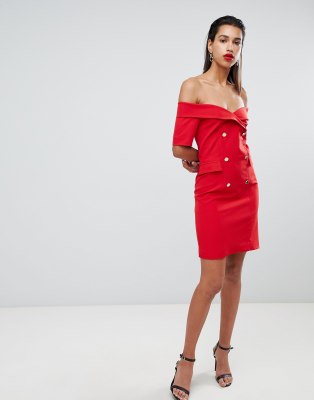 Morgan Robe Style Smoking A Epaules Denudees Rouge Asos