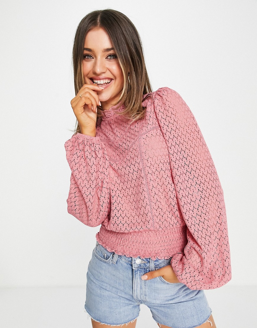 Morgan – Rosa tröja i chiffong med klockärm-Pink