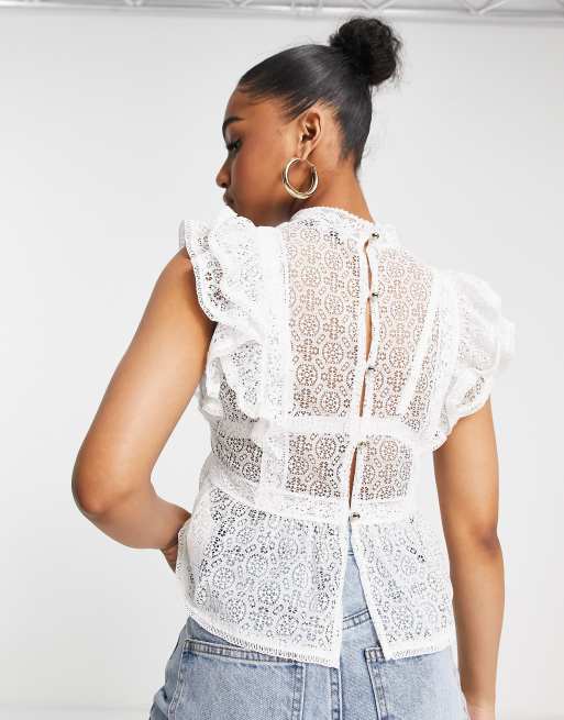 White ruffle sales lace top