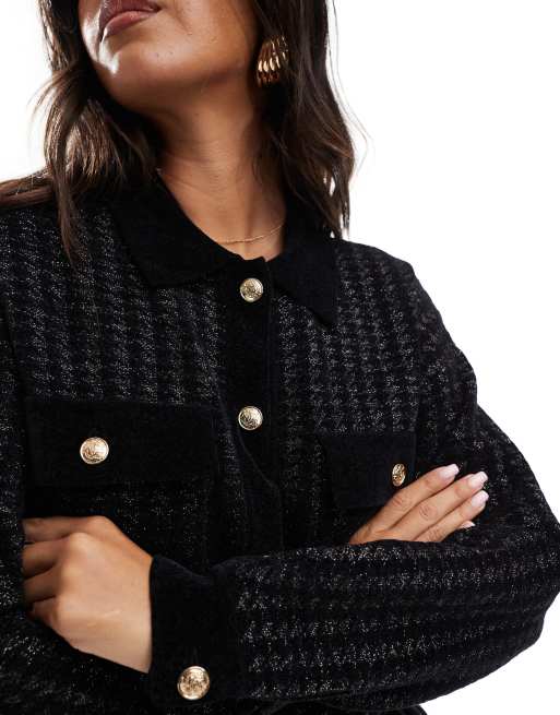 Morgan – Schwarze Strickjacke mit Hahnentrittmuster, Knopfleiste und Taschendetails , 4 von 4