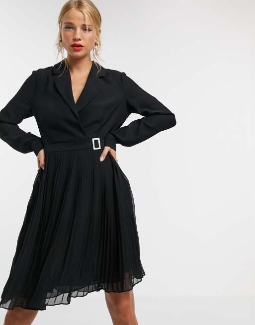 Morgan – Schwarzes Blazer-Kleid mit Gürtel und ausgestelltem Plissee-Rock