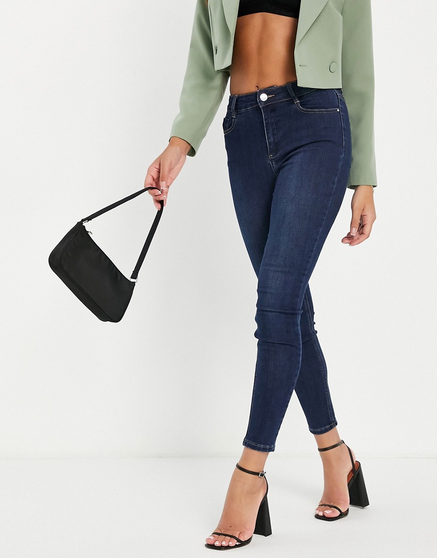 Morgan - Skinny jeans met hoge taille in indigoblauw