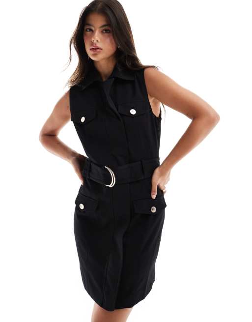 Morgan sleeveless buckle belt detail mini blazer dress in black