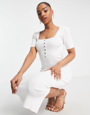 Morgan Morgan square neck midi dress in ecru-White