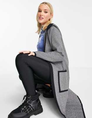 Morgan – Strickmantel mit Kapuze in Grau