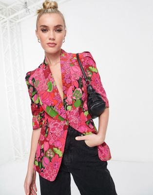 Morgan structured puff sleeve blazer co ord in multi floral - ASOS Price Checker