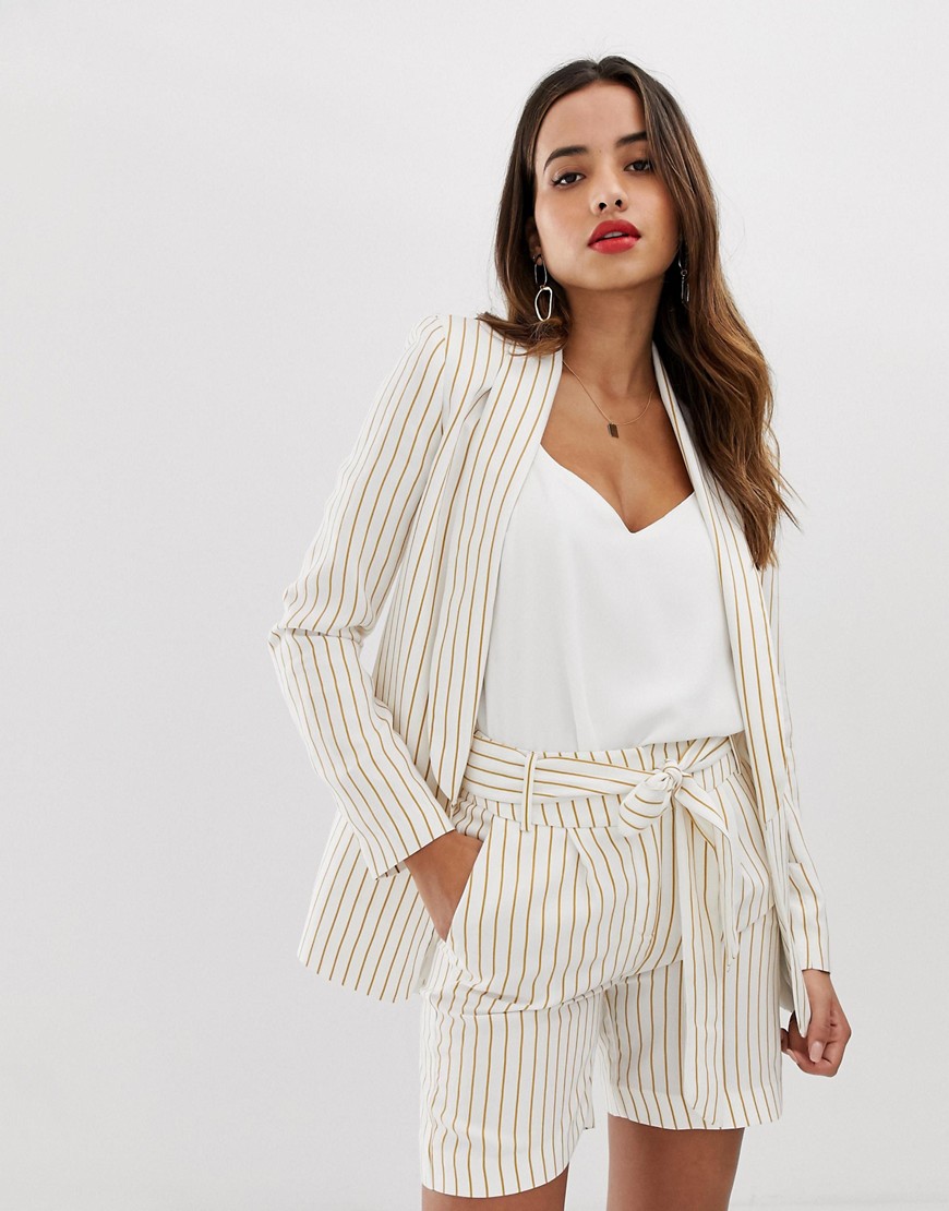 Morgan tailored blazer co-ord with pocket detail in mustard pinstripe-White