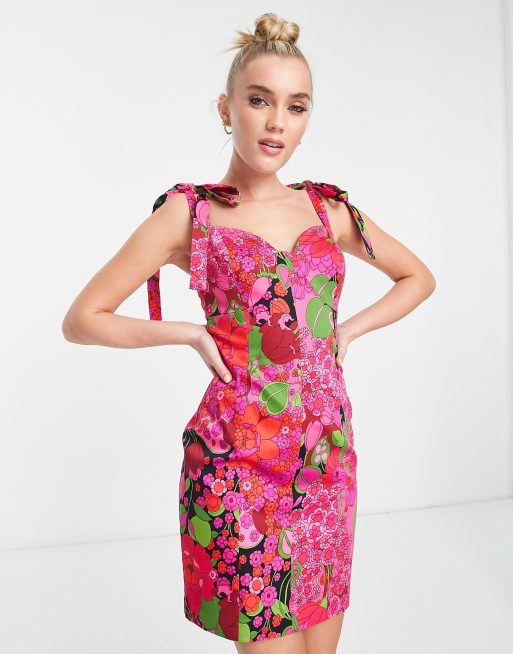 Morgan tie shoulder mini dress in multi floral