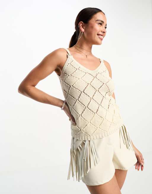 Morgan - Top en crochet à col en V - Crème