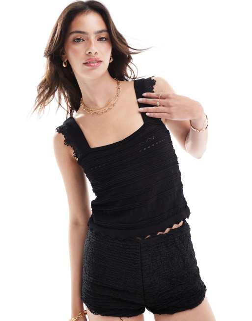 Morgan - Top in maglia all'uncinetto nera