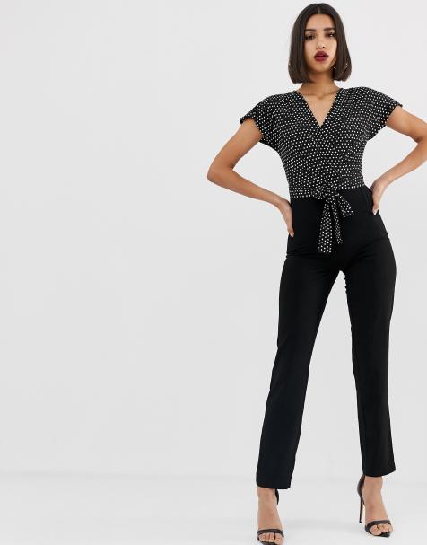 Morgan - Tuta jumpsuit 2 in 1 a portafoglio nera a pois