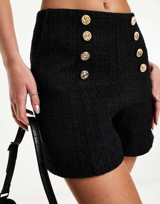  Morgan tweed button detail short in black