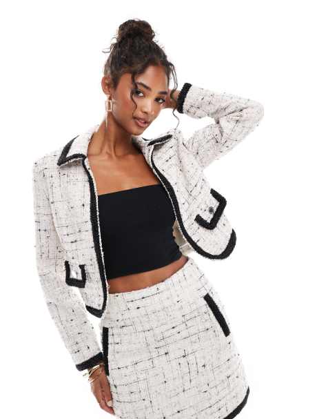 Morgan – Tweed-Jacke in Creme mit Taschendetail und Kontrast-Besatz, Kombiteil - view 1