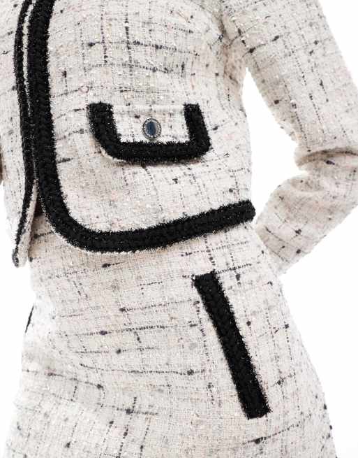 Morgan – Tweed-Jacke in Creme mit Taschendetail und Kontrast-Besatz, Kombiteil, 3 von 4