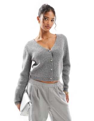 Morgan v cardigan with embellished heart buttons in grey