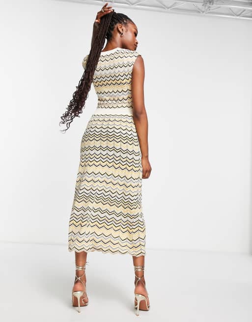 Morgan v neck sleeveless knitted midi dress in multi chevron | ASOS