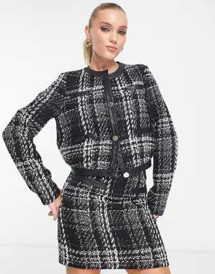 Ensemble Jupe 2 Pièces Femme Allegra K - Blazer Court En Tweed à Carreaux Avec Mini-jupe Taille Haute, Look Chic Et Tendance - 9