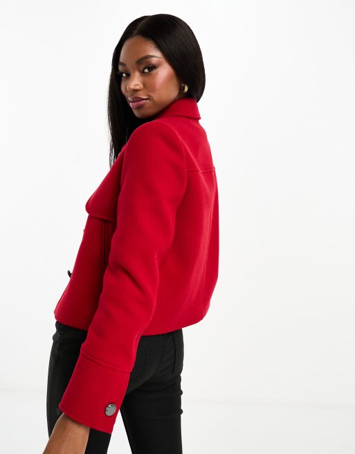 Morgan Veste en laine m lang e avec col et bouton Rouge ASOS