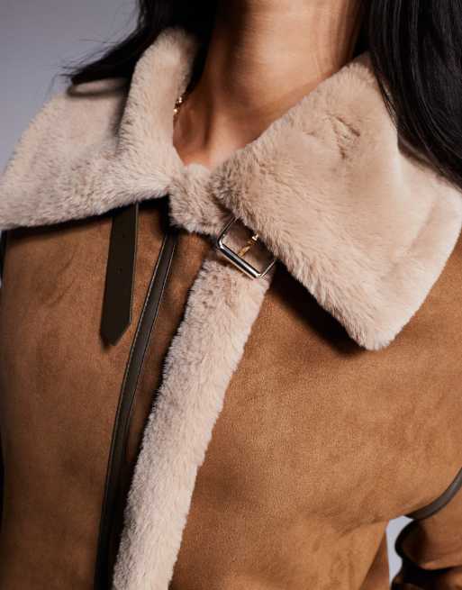 Morgan Veste en suédine et imitation peau de mouton Fauve ASOS