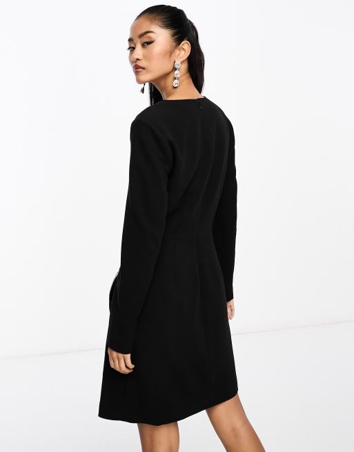 Morgan - Vestito corto nero a maniche lunghe con decorazioni, 2 di 4