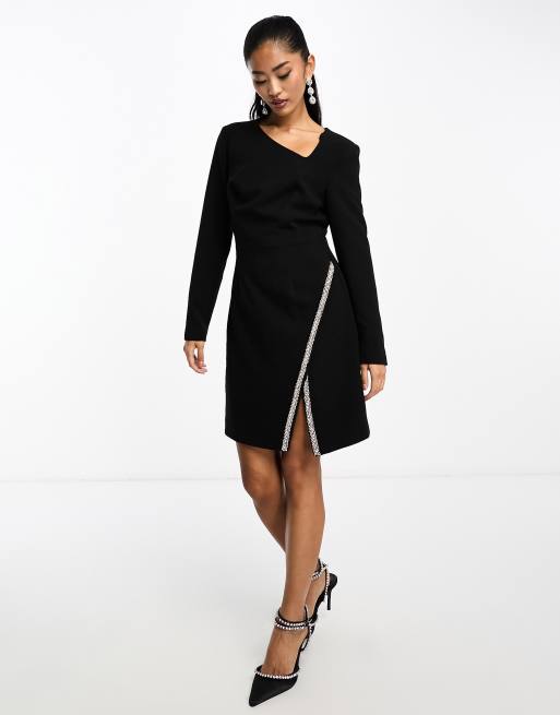 Morgan - Vestito corto nero a maniche lunghe con decorazioni, 3 di 4