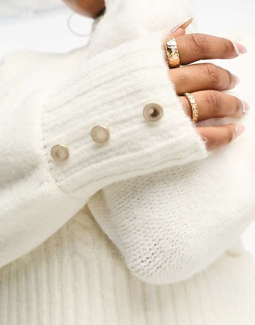Morgan - Vestito maglia midi 2 in 1 a trecce misto lana bianco, 2 di 4