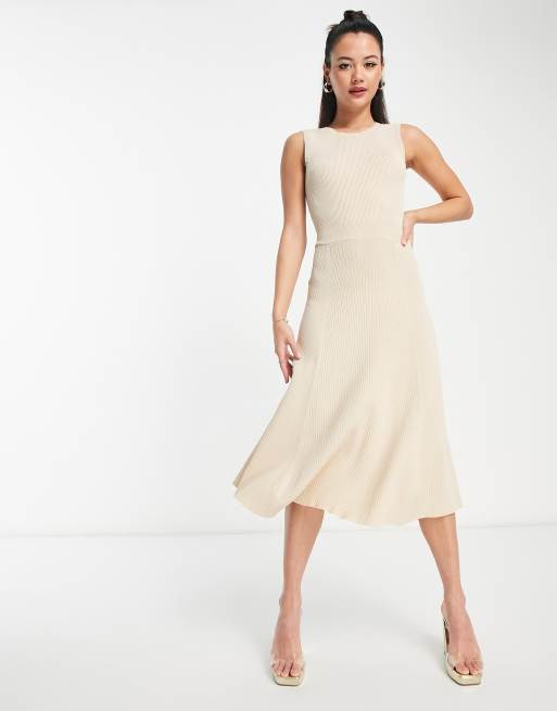 Morgan - Vestito skater midi senza maniche in maglia crema