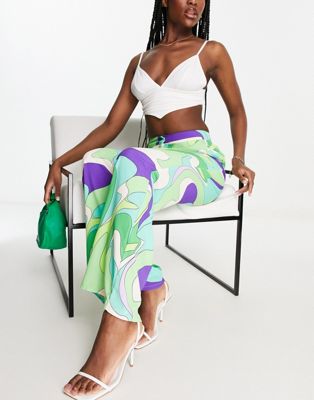 Morgan wide leg trousers in green swirl print - ASOS Price Checker