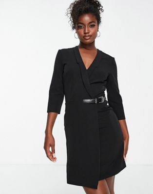 Morgan wrap front blazer dress with buckle detail in black