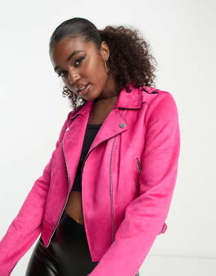 Morgan zip detail biker jacket in pink