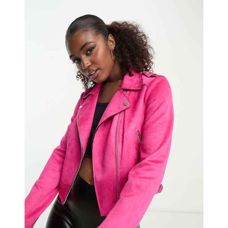 Morgan zip detail biker jacket in pink ASOS