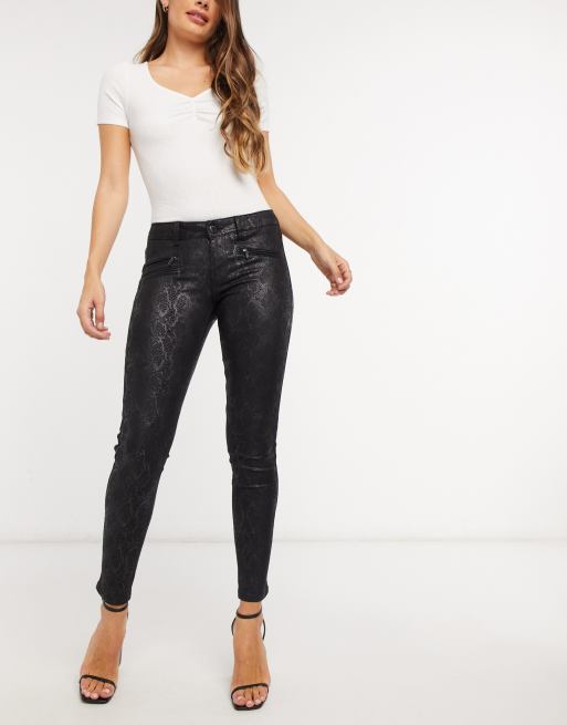 Morgan zip detail jean in black snakeskin print | ASOS