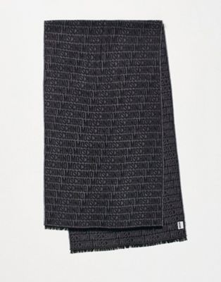 Moschino all over logo wool scarf in black