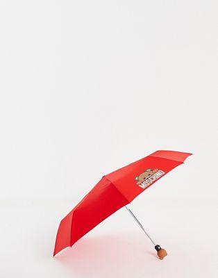 Moschino bear logo umbrella in red