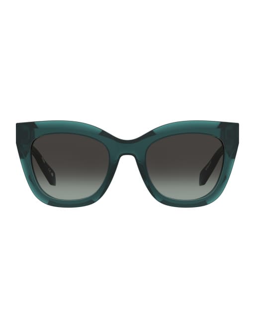 Moschino bold vierkante zonnebril met grijs-groene verloopglazen in blauw, 2 van 3