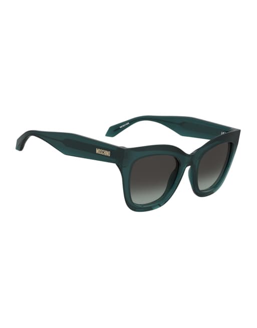 Moschino bold vierkante zonnebril met grijs-groene verloopglazen in blauw, 3 van 3