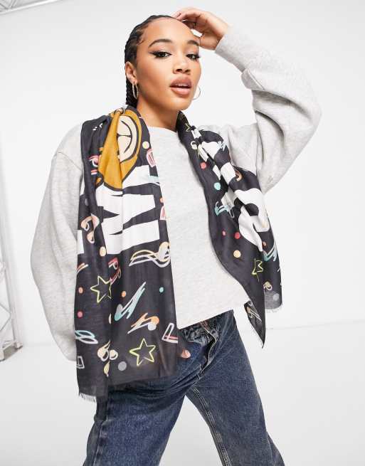 Moschino – Czarny szalik z logo z motywem misia