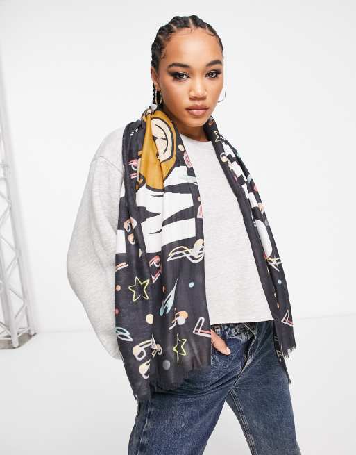 Moschino – Czarny szalik z logo z motywem misia, 4 z 4