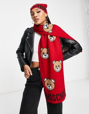 Moschino teddy logo scarf in red - ASOS Price Checker