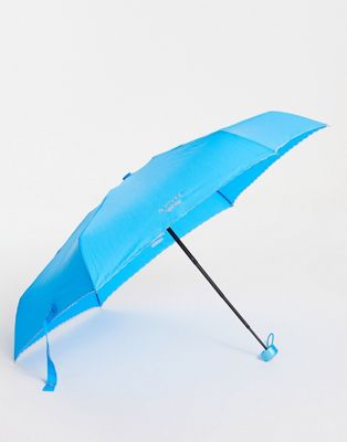 Moschino embroidered umbrella with heart shaped case in light blue