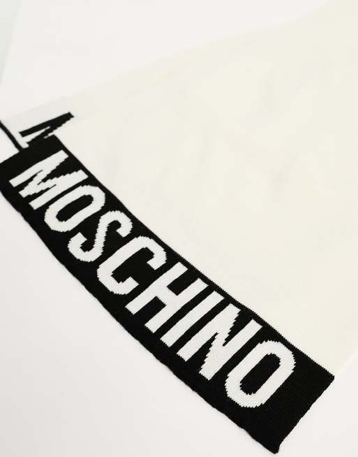 Moschino large logo scarf in white, 2 of 4