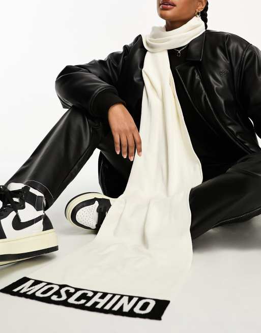 Moschino large logo scarf in white, 3 of 4