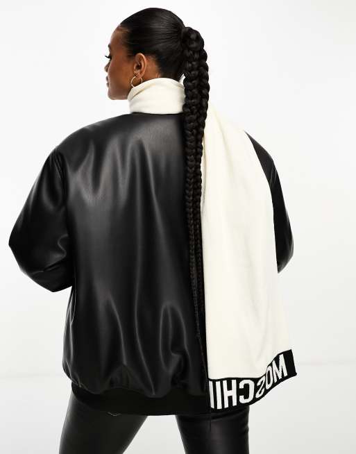 Moschino large logo scarf in white, 4 of 4