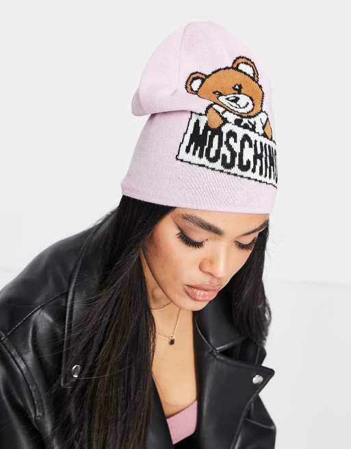 Moschino – Mütze in Rosa mit großem Teddybär-Logo, 4 von 4