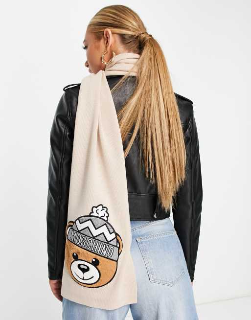Moschino – Sandfärgad halsduk med nallebjörnslogga