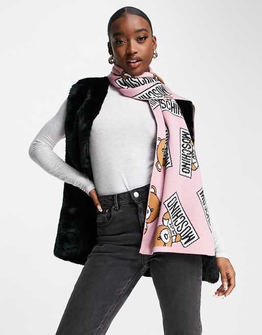 Moschino - Sjaal met logoprint van teddybeertje in roze
