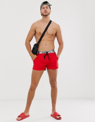 red moschino swim shorts