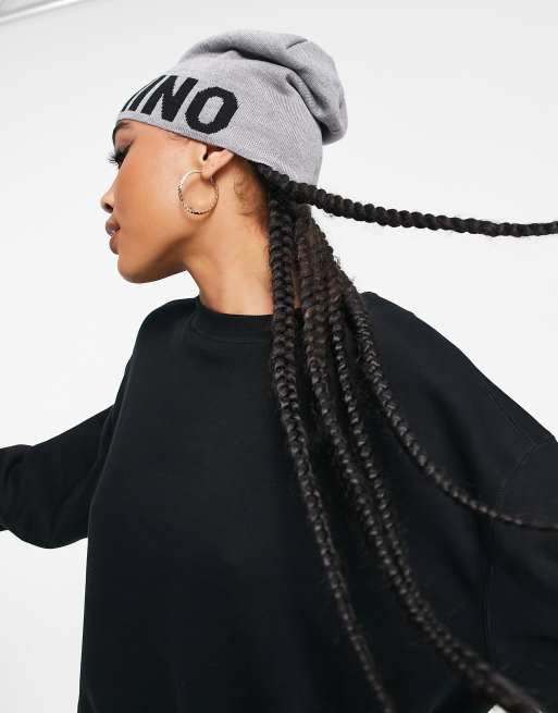 Moschino teddy logo beanie hat in grey | ASOS display picture 3